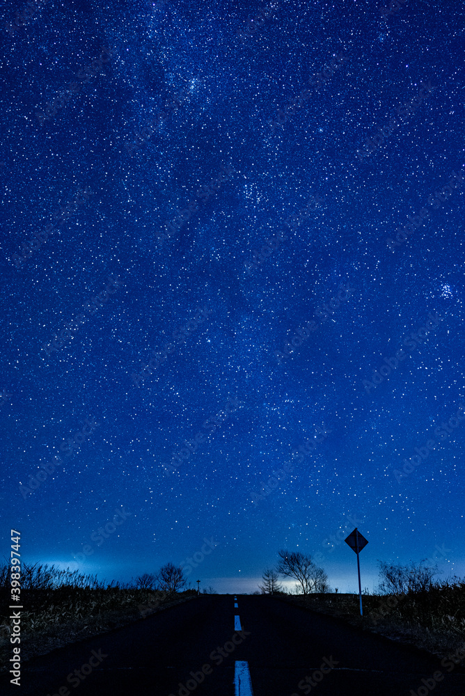 country road to stars in the sky Hokkaido Japan