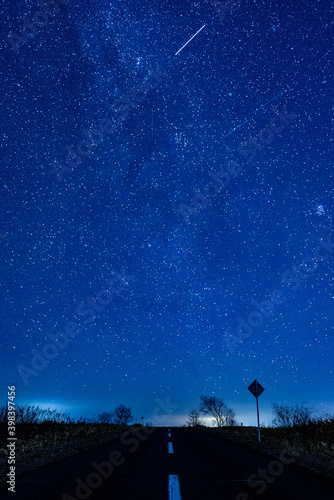 country road to stars in the sky Hokkaido Japan