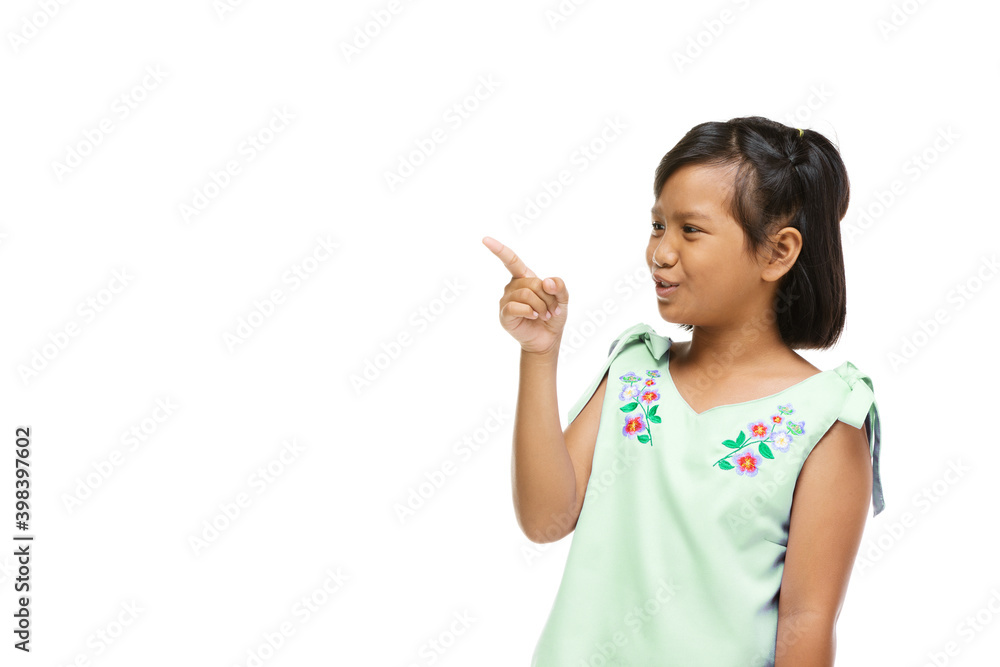 Asian cute girl presenting something on hand over white background Asian cute girl presenting something on hand over white background