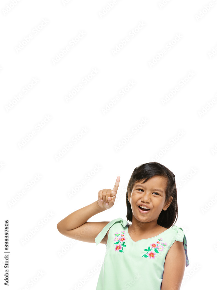 Asian cute girl presenting something on hand over white background Asian cute girl presenting something on hand over white background