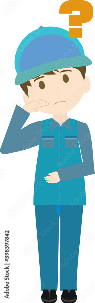 困って首を傾げる作業服の男性のイラスト Vector De Stock Adobe Stock