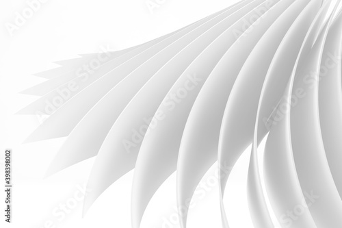 Abstract white bent leaves structure, digital 3 d graphic