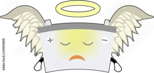 完全に壊れた天に召された可愛いバッテリーのイラスト