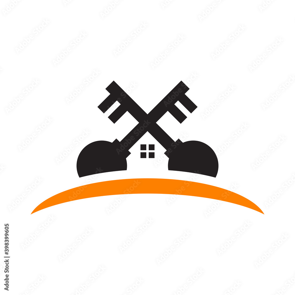 Apartment logo design incorporated with crossed key with building and home icon Apartment logo design incorporated with crossed key with building and home icon