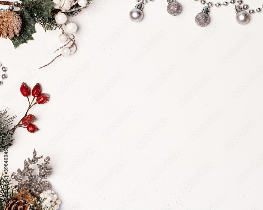 Christmas background with snowflakes and decoration