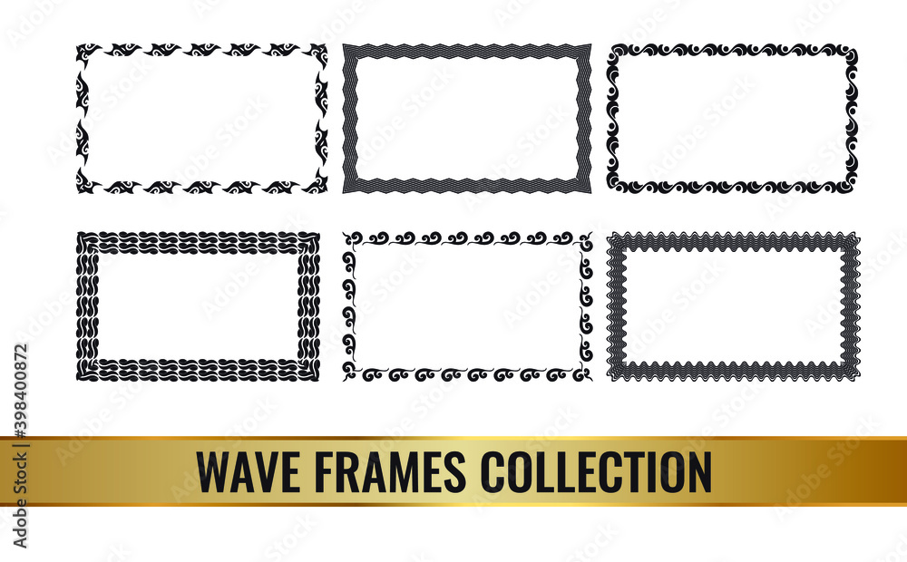Fototapeta premium A set of simple stylish isolated frames with a wave pattern. Vector illustration