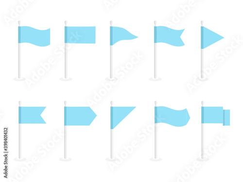 set of blue flags icon isolate on white background.