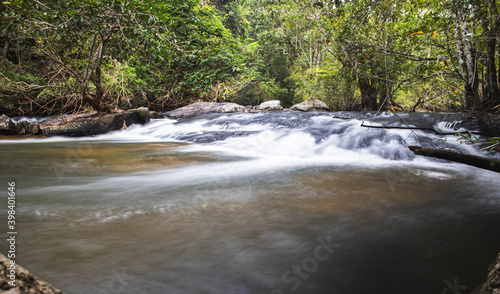 Natural waterfall and lake landscape in national park in Thailand
