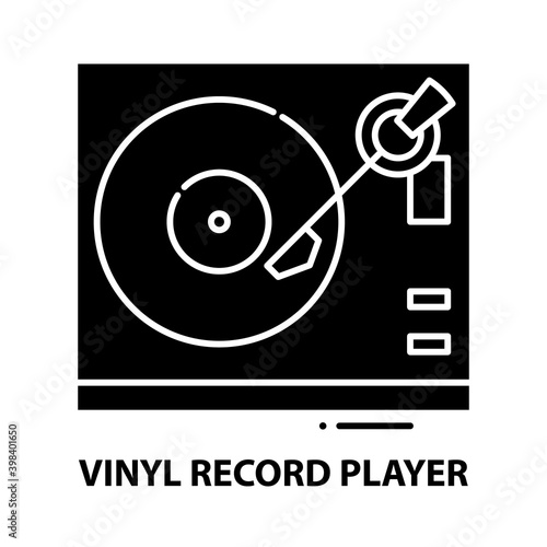 vinyl record player icon, black vector sign with editable strokes, concept illustration