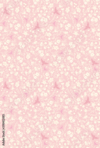 .Seamless pattern of flowers and birds