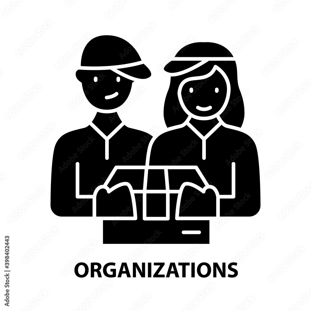 organizations icon, black vector sign with editable strokes, concept illustration