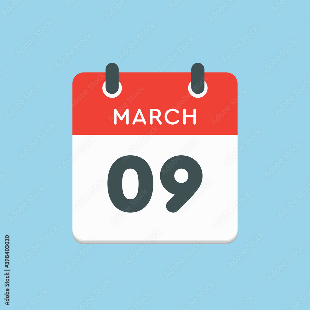 Icon day date 9 March, template calendar page Icon day date 9 March, template calendar page