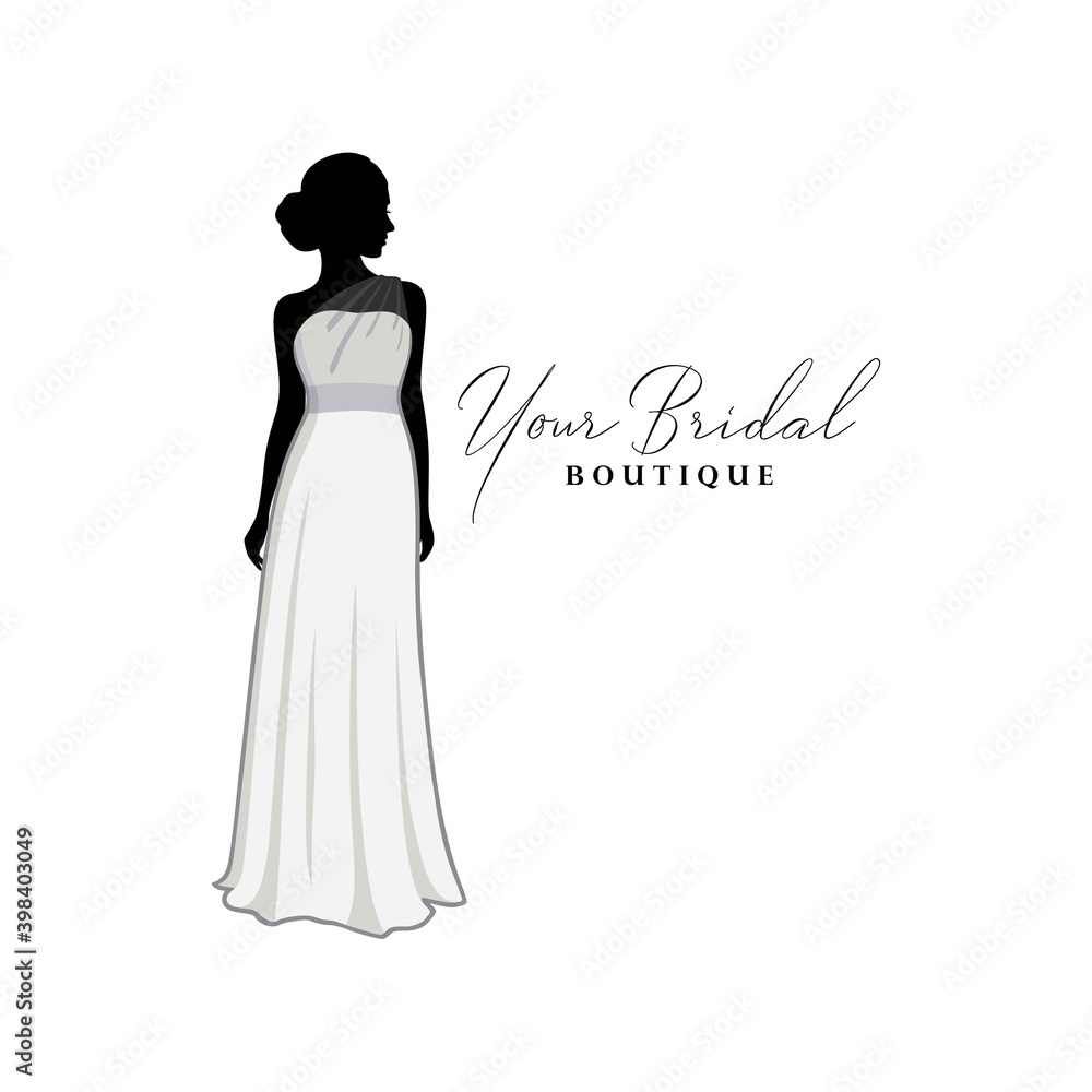 Wedding Dresses Boutique Logo, Bridesmaid Gown Logo, Bridal Gown Logo Vector Design Template
