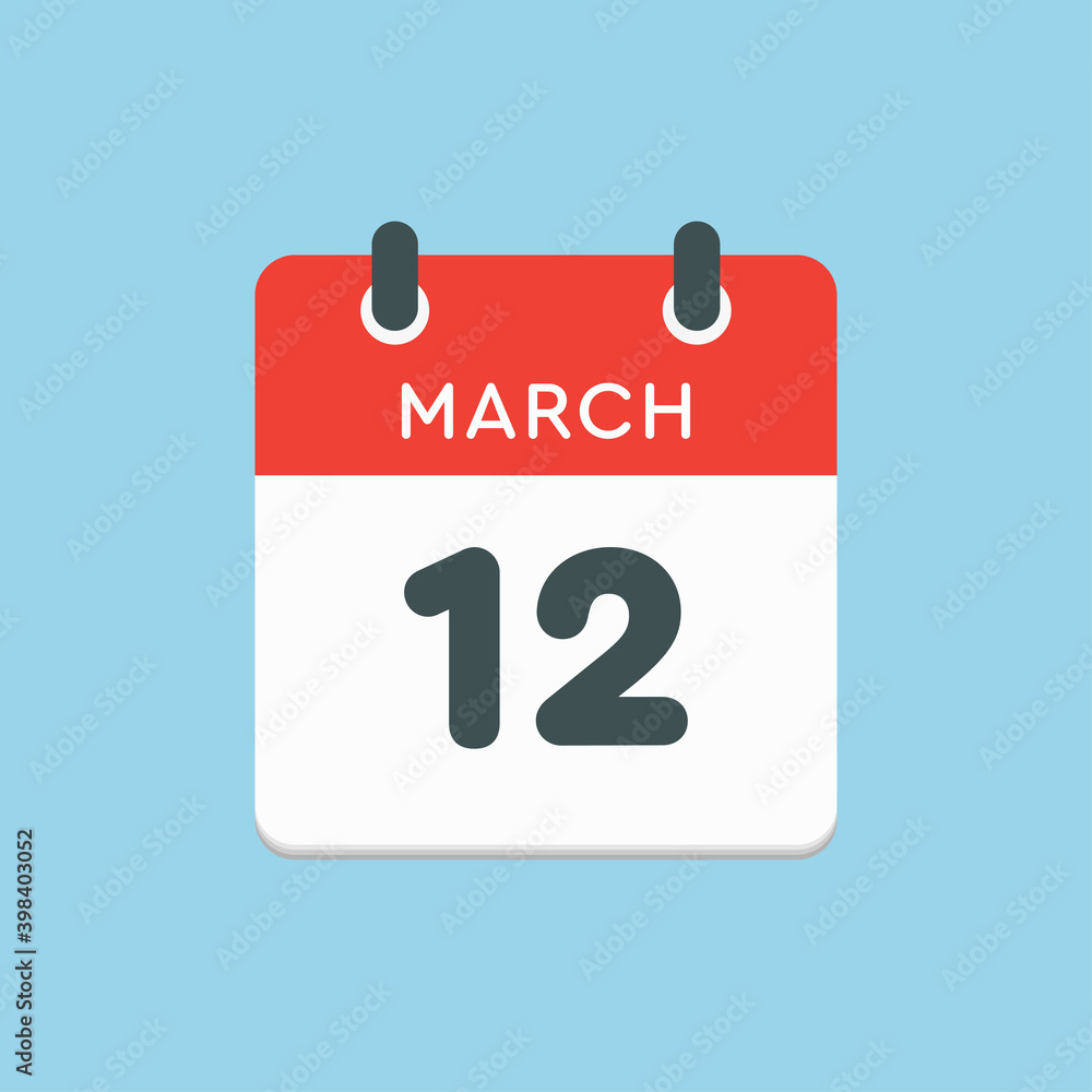 Icon day date 12 March, template calendar page Icon day date 12 March, template calendar page