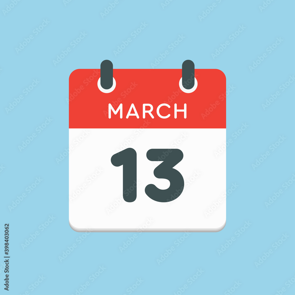 Icon day date 13 March, template calendar page Icon day date 13 March, template calendar page