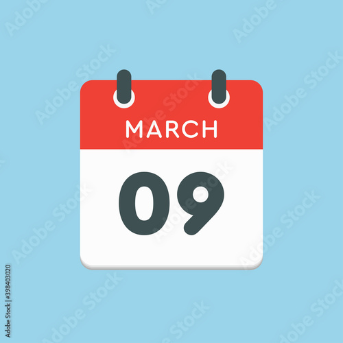 Icon day date 9 March, template calendar page