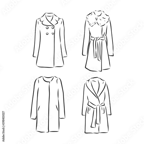 Coat female with long sleeves and pockets. vector. coat, vector sketch illustration. coat vector sketch illustration