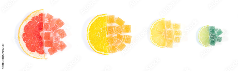 Fruity marmalade jelly candies isolated on white Fruity marmalade jelly candies isolated on white