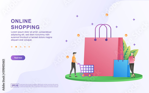 Illustration concept of online shopping with a large shopping bag.