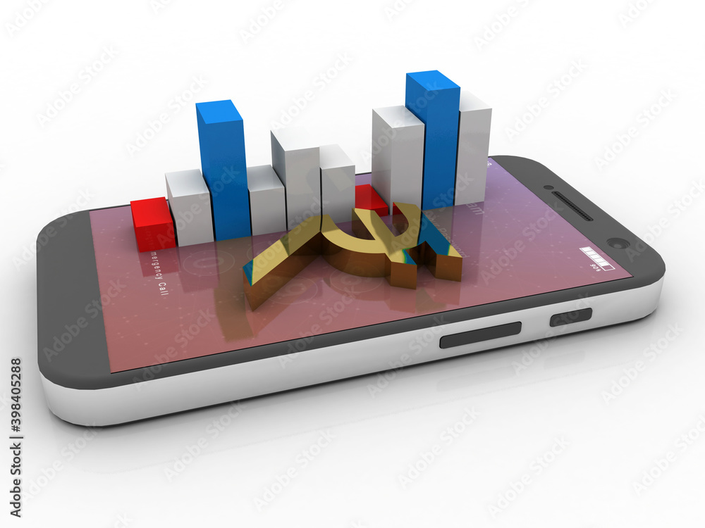 3d rendering Stock market online business concept. business Graph with indian rupee sign 3d rendering Stock market online business concept. business Graph with indian rupee sign