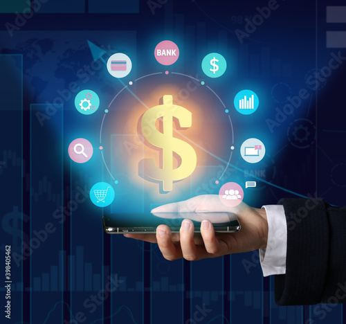 Bank manager with mobile ph...