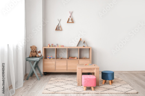 Interior of modern playroom in kindergarten