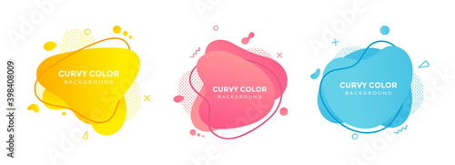 Modern liquid abstract element graphic gradient flat style design fluid vector colorful illustration set banner simple shape template for presentation, flyer, isolated on white background.