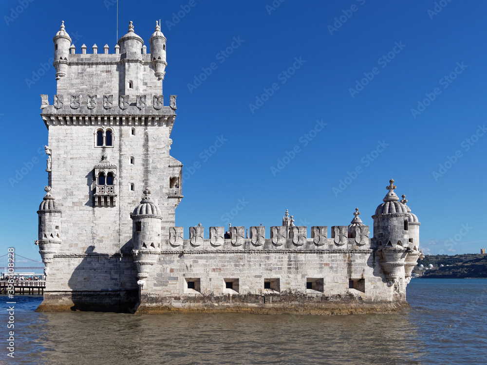 Belem Tower or Torre de Belem, a 16th-century fortification located in Belem District, Lisbon, which is one of the tourist attractions in Portugal.