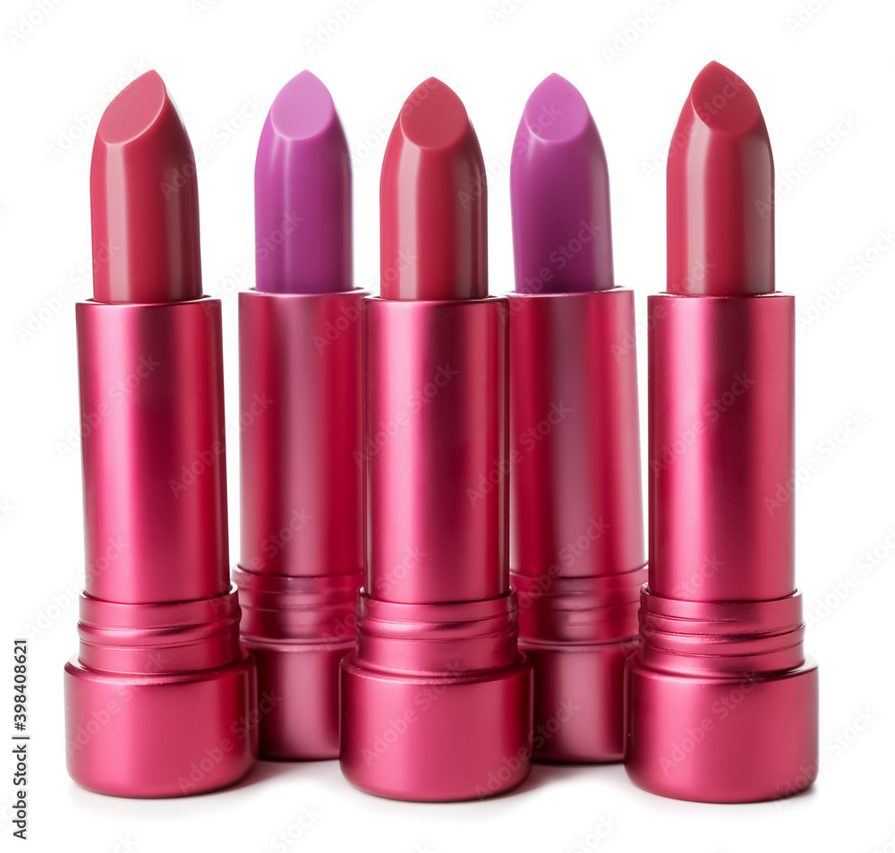 Different lipsticks on white background Different lipsticks on white background