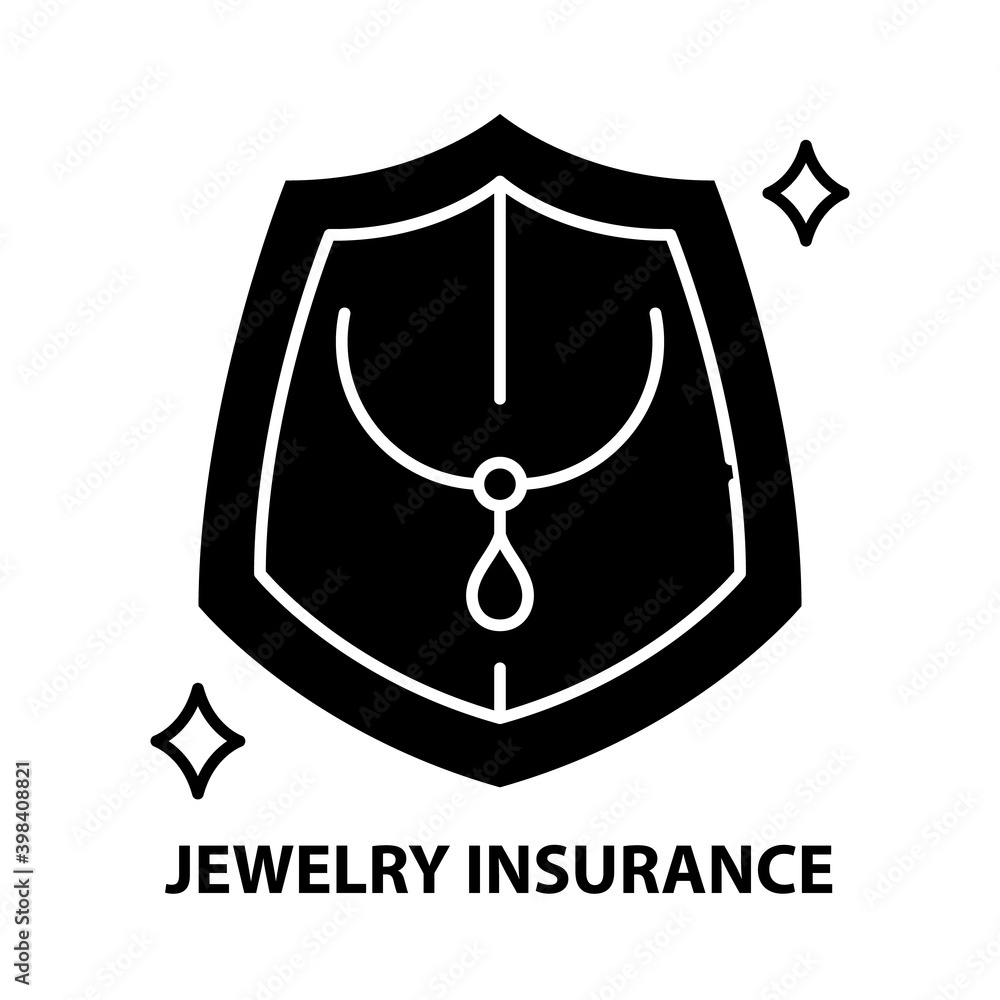 jewelry insurance icon, black vector sign with editable strokes, concept illustration jewelry insurance icon, black vector sign with editable strokes, concept illustration