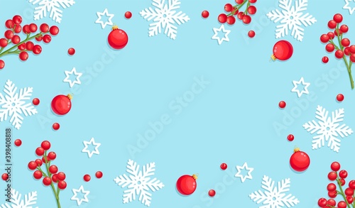 Christmas blue background with snowflakes,
