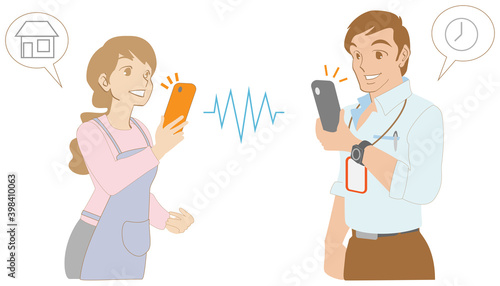 スマートフォンでビデオ会話する男女のカップル