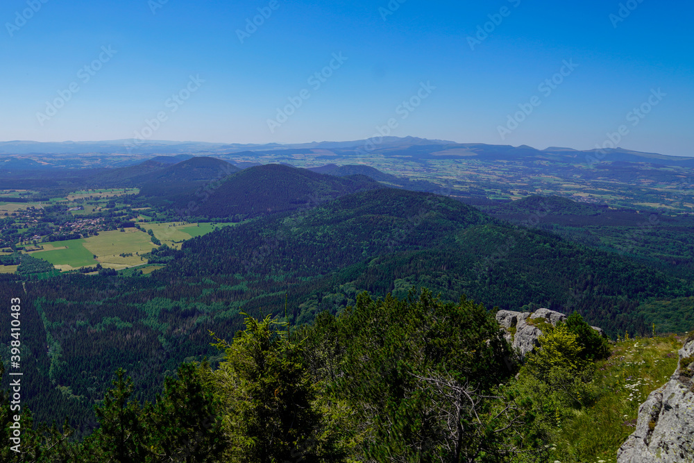 puy de dome Volcano panoramic chain mountain in french summer day