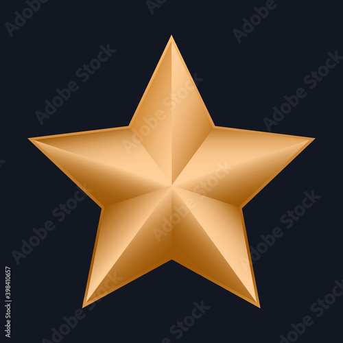 Gold five-pointed star on a dark background. Vector illustration.