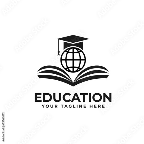 graduation caps, world, books, online, logo design for online education