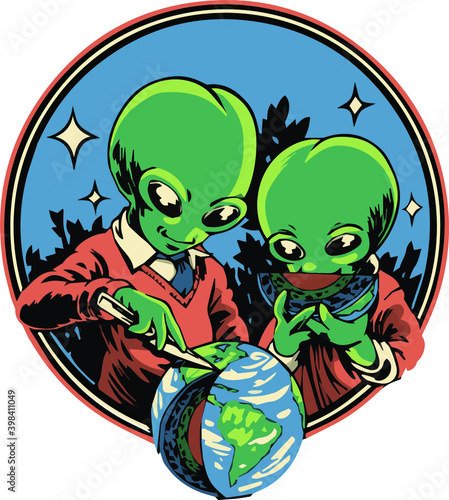 Green Aliens Eating Earth Cake