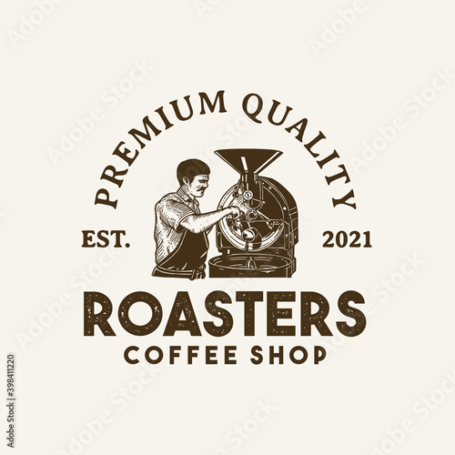 Vintage Coffee Roastery Logo Hand Drawing Illustration