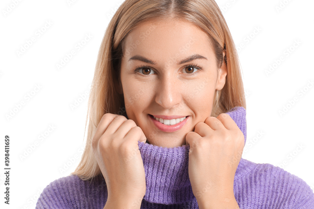 Beautiful young woman on white background Beautiful young woman on white background