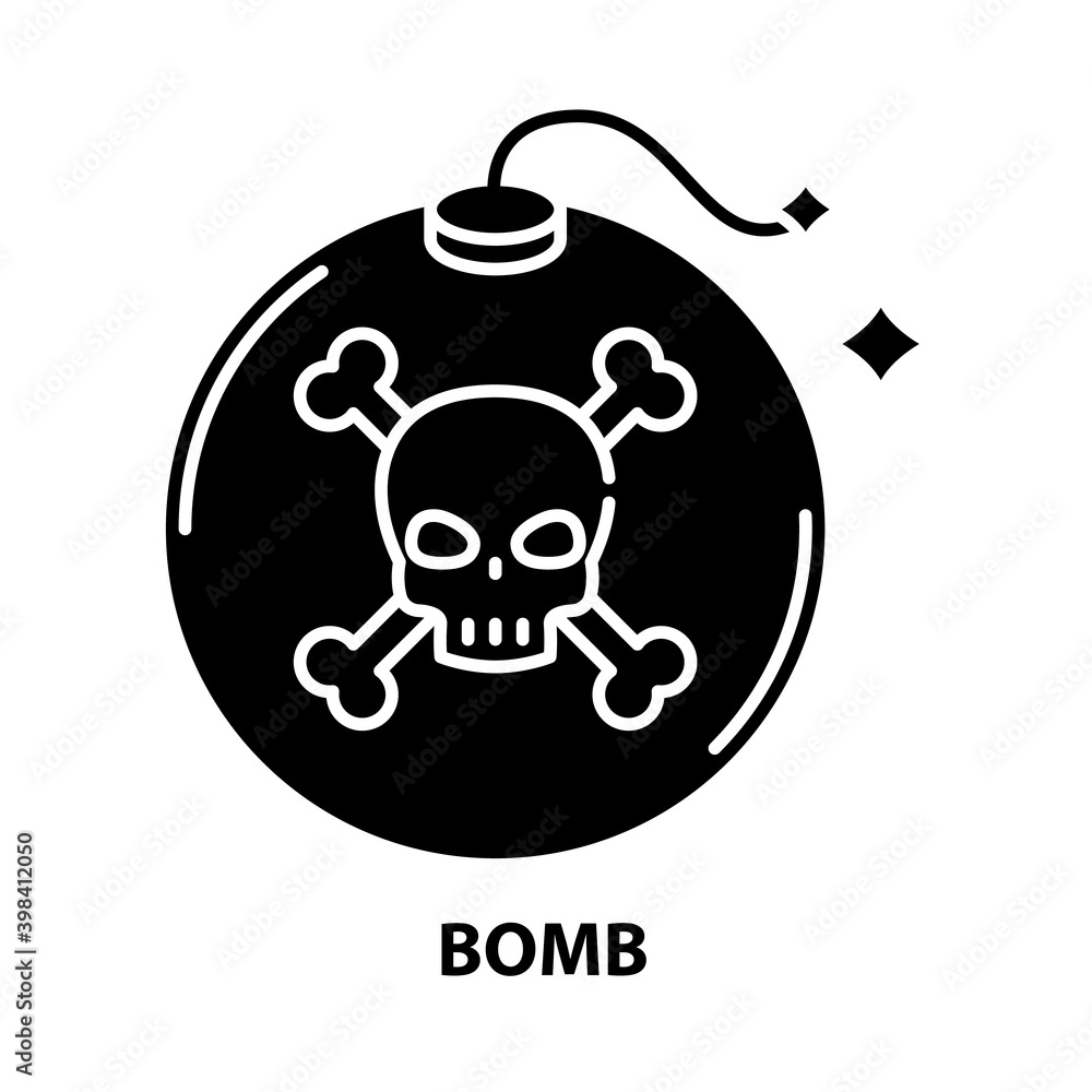 bomb icon, black vector sign with editable strokes, concept illustration bomb icon, black vector sign with editable strokes, concept illustration