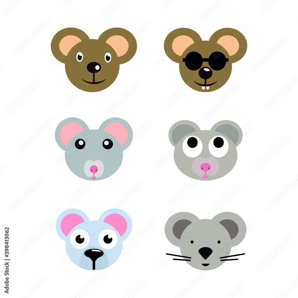 Vector set of cartoon mouse heads. Set of mouse heads. Cartoon mouse set Vector set of cartoon mouse heads. Set of mouse heads. Cartoon mouse set