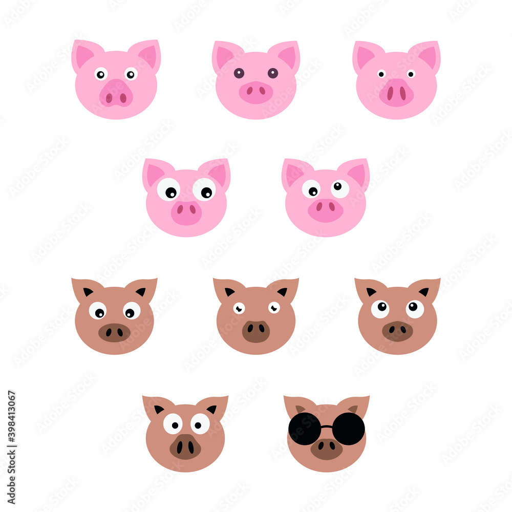 Set of cute pig cartoon characters in various poses. Vector illustration Set of cute pig cartoon characters in various poses. Vector illustration