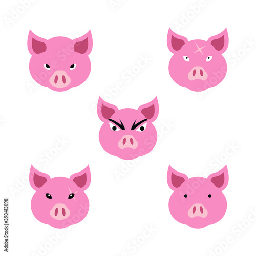 Set of cute pig cartoon characters in various poses. Vector illustration © iestudio
