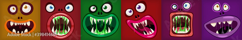 Horror Monster open mouth creepy and scary. Funny jaws teeths drool slime creatures expression monster characters