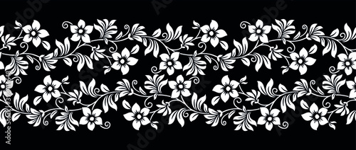 Black and white seamless ornamental floral border design