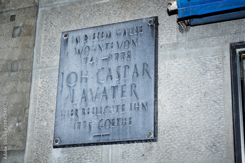 Fototapeta premium Gedenktafel für Johann Caspar Lavater, Zürich, Schweiz