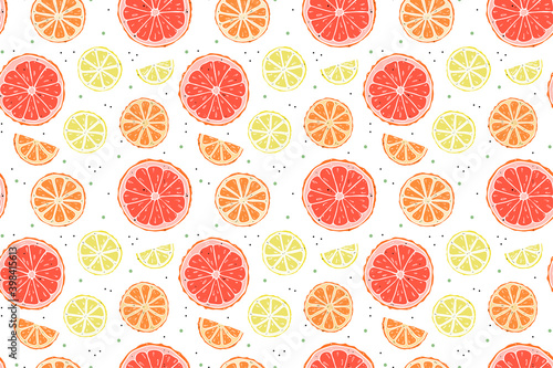 Vector illustration colourful seamless pattern citrus mix. Doodle cute style object on white background.
