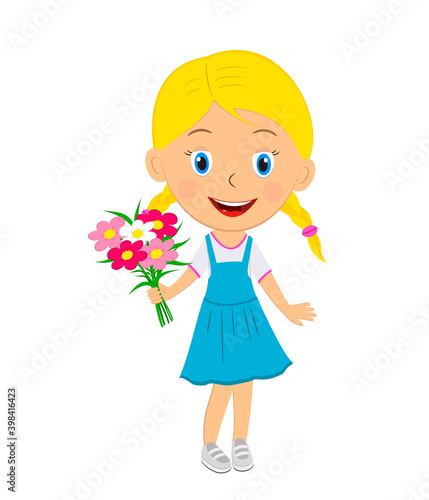 cute cartoon girl with flowers