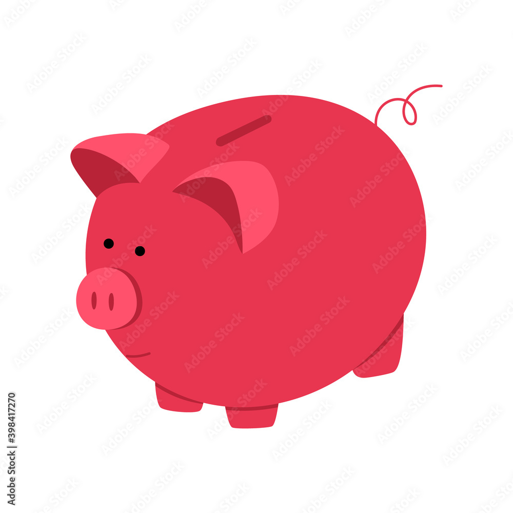 Piggy bank. The metaphor of accumulating and saving money bank deposit investment passive income. Stock vector flat illustration isolated on white background. Piggy bank. The metaphor of accumulating and saving money bank deposit investment passive income. Stock vector flat illustration isolated on white background.