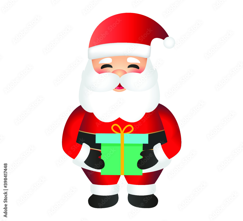 Fototapeta premium Santa Claus cartoon illustration isolated on white background. Santa Claus character with present. Santa holding gift.
