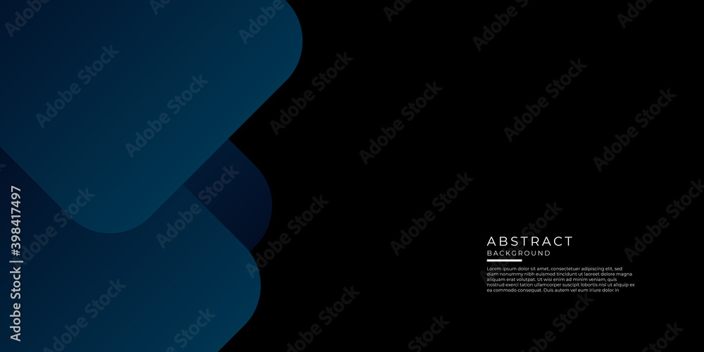 Trendy composition presentation design of blue technical shapes on black background. Dark metallic perforated texture design. Technology illustration. Vector header banner